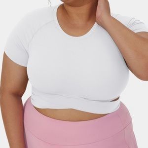 3X Halara White Crossover Cut Out Cloudful Crop Top